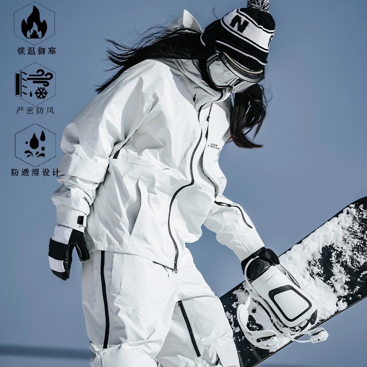 LDAB White Ski Suit Jacket for Women, 2025 New Style, Windproof, Waterproof, Detachable Snowboard Equipment