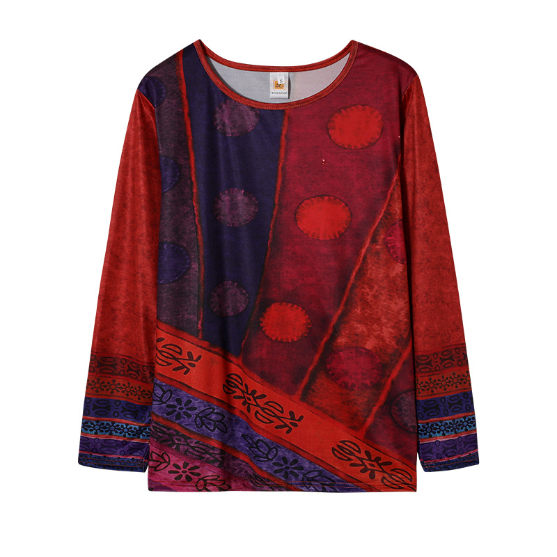 Ethnic Style Print Loose Long-Sleeved Large Size T-Shirt NSYF71821