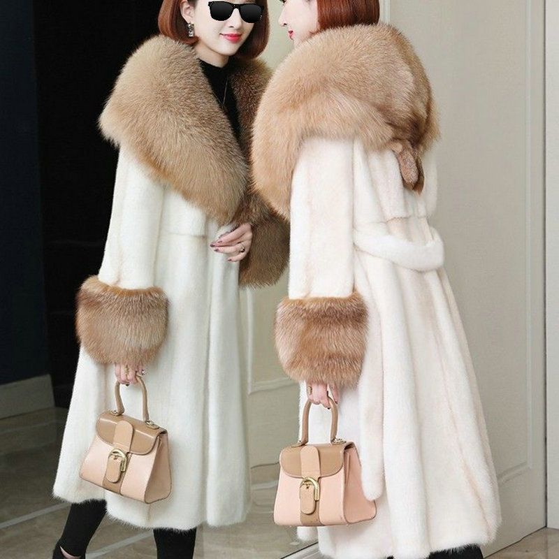 2024 Winter New Luxury Women Faux Fox Fur Collar Jacket Mink Fur