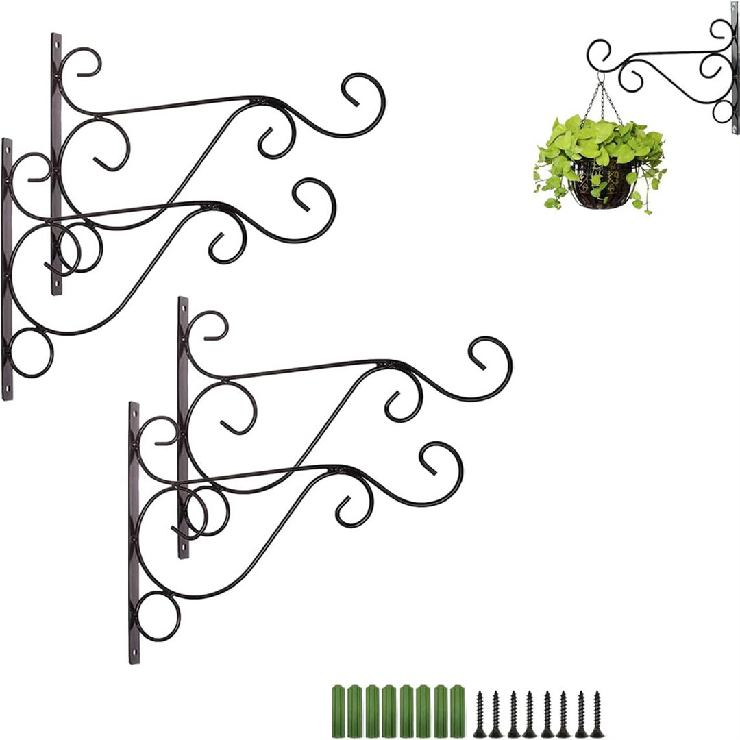 Gancho de hierro y ratán para colgar en la pared, para cestas de flores, artículos de decoración para exteriores, tipo colgante de pared.