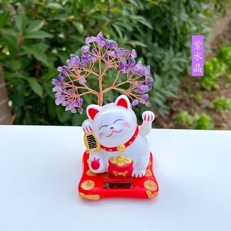 紫粉水晶許願樹招財猫ホームオフィスは、招財樹リビングに玄関の車のテーブルを置く|undefined