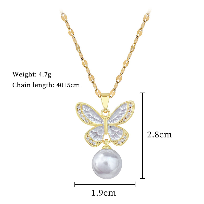 Gorgeous Butterfly Pearl Necklace Set Titanium Steel Clavicle Chain_voghion.com