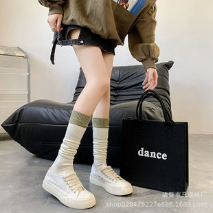 Autumn and winter double Luo Kou color matching calf socks women's ins trendy outdoor wear online popular Korean style street fashion piled cotton socks