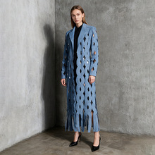 2025秋冬新款时尚街头风镂空长袖女装风衣设计感长款牛仔外套女