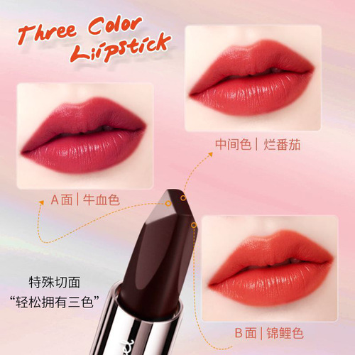 Angel's Temptation Black Diamond Rich Three-Color Lipstick Matte Matte Long-lasting Colorful Lipstick with 3 Colors