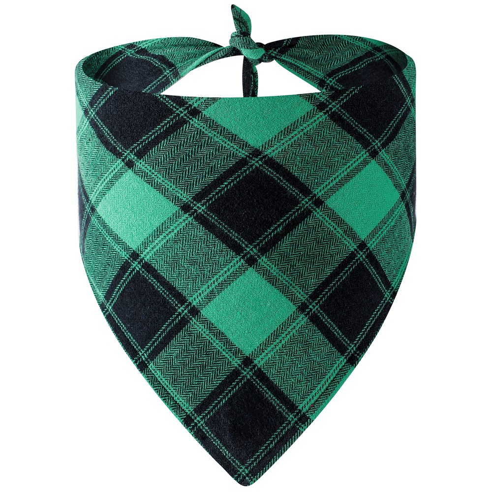 Nuevo algodón Navidad Plaid perro saliva toalla sola capa triángulo toalla Navidad mascota bufanda triángulo toalla