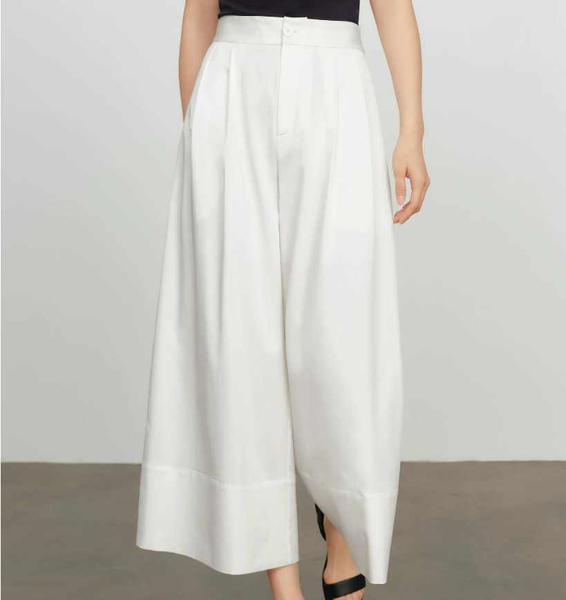 Quần culottes nữ ống rộng cạp cao không áp, phong cách rộng thùng thình xuân hè 2026 — màu trắng chi tiết 7