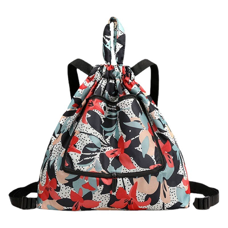 Оптовые женские сумки 2025: Новинка! Рюкзак-мешок из нейлона с принтом, складной рюкзак на шнурке, сумка с цветочным узором для женщин