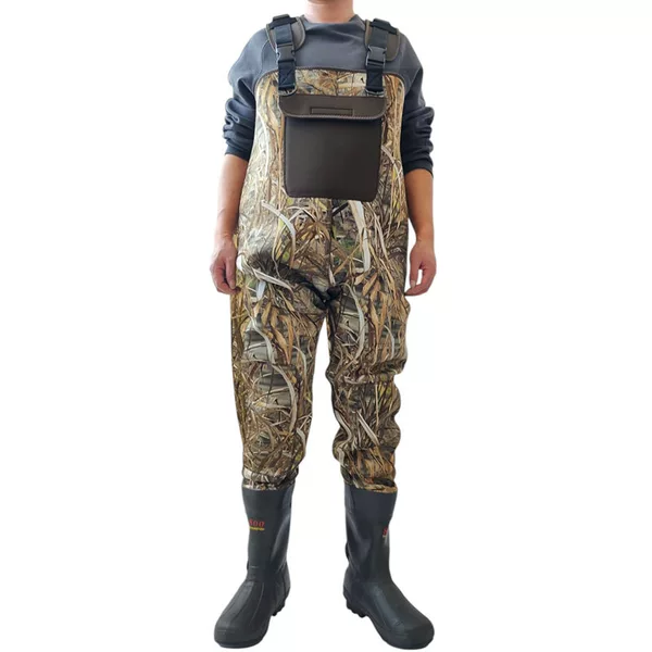 New 4.5mm Camouflage Reed Solid Color Large Pocket Chest Water Pants with Thermal Insulation Boots