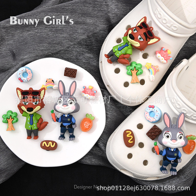 Children's Cartoon Nick Rabbit Police Officer Cute Shoe Charms Compatible with Crocs DIY Free Combination Shoe Decoration Accessories