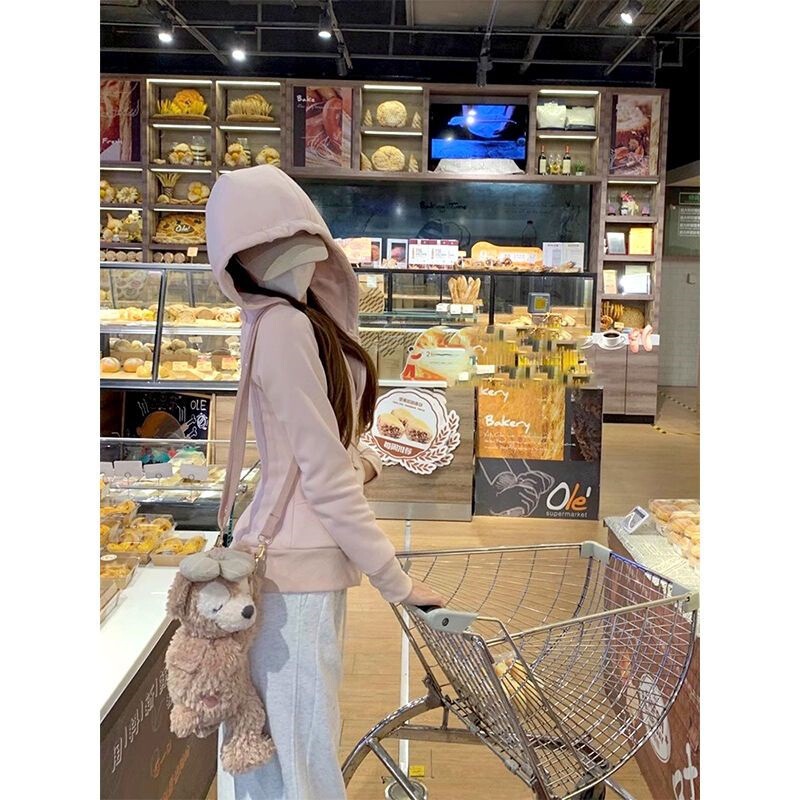 Sweatshirt Jacket Women's Autumn and Winter 2025 New Slim Sports Yoga Top Hooded Zipper Cardigan Fleece-Lined Wear