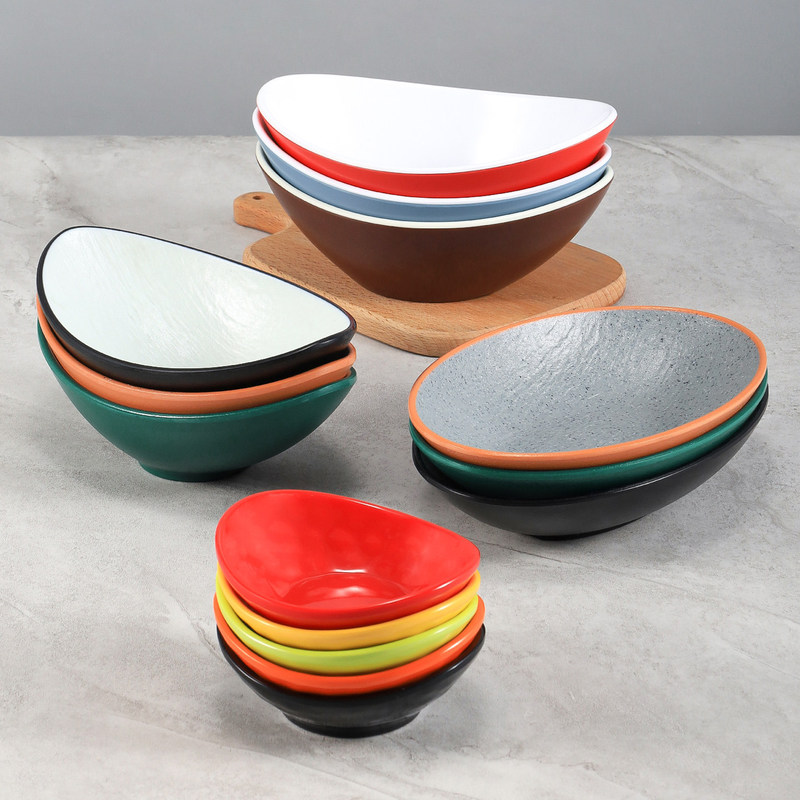 Melamine bowl, commercial imitation porcelain creative ingot bowl, plastic salad bowl, unique-shaped dessert snack bowl, restaurant dish bowl, soup bowl
