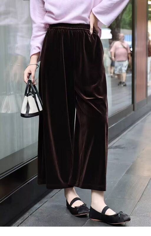 丝绒阔腿裤九分裤女2025新款高腰宽松显瘦小个子筒裤直筒休闲裤子|undefined