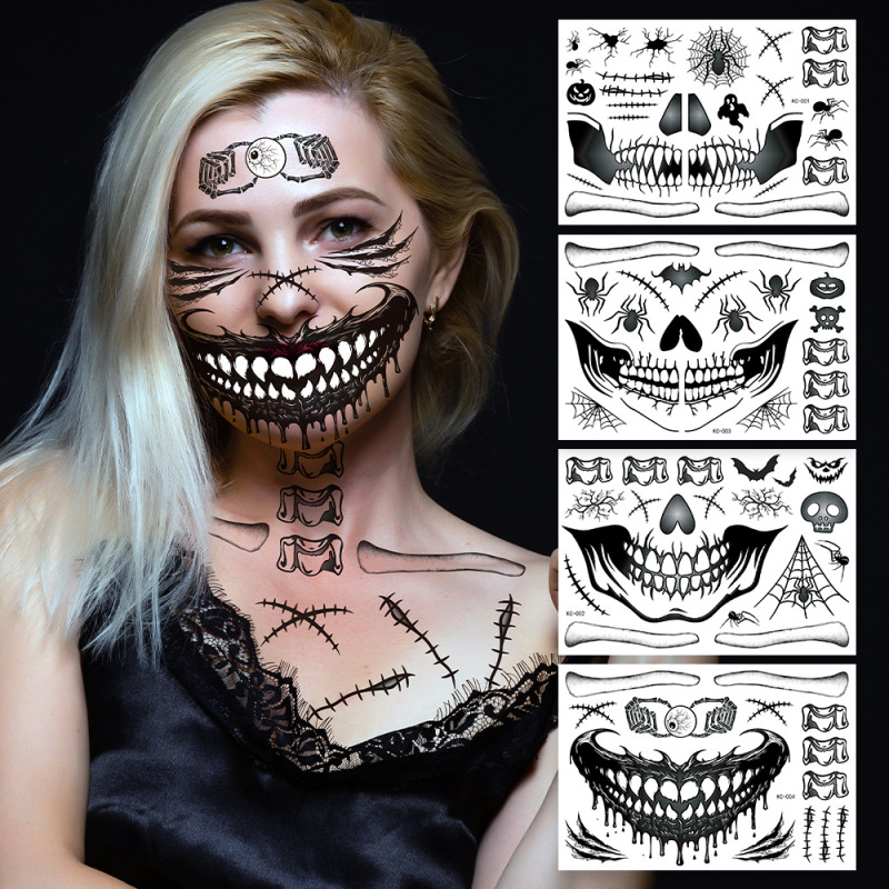 Non-Curated Halloween Quirky Realistic Skull Tattoo Stickers for Masquerade Parties, Personalized Makeup, Scary Scar Face Stickers Non-Curated Halloween Quirky Realistic Skull Tattoo Stickers for Masquerade Parties, Personalized Makeup, Scary Scar Face Stickers
