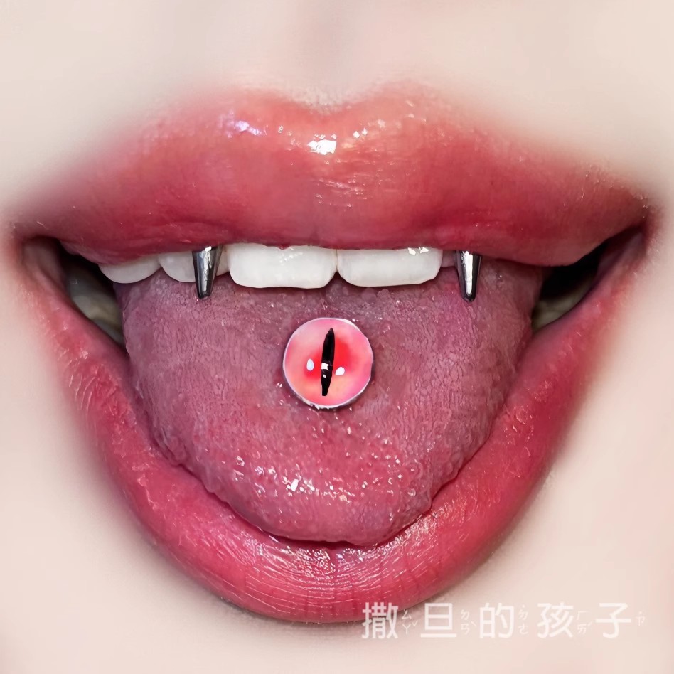 Magic Pupil Tongue Stud Spice Girl Sweet Cool External Thread Titanium Steel Eyes Tongue Ring detail image 1