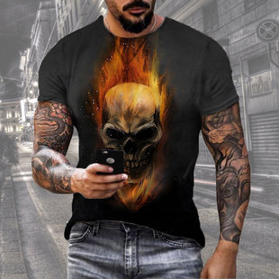 Cross-border Foreign Trade Summer Hot European and American Printed Short-sleeved T-shirt New Personality Casual Comfortable Short-sleeved T-shirt Men's Wear