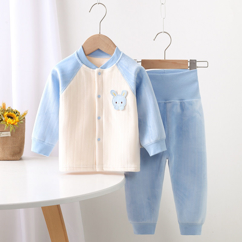 秋冬嬰兒保暖內衣套裝寶寶加絨無骨高腰護肚兩件套卡通秋衣秋褲厚