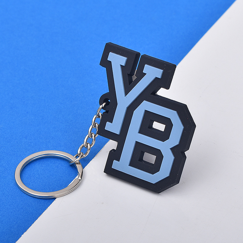 Pvc Drip Plastic Label Keychain Custom Rubber Creative Cartoon Raised Soft Rubber Pendant DIY Letter Rubber Stamp Keychain