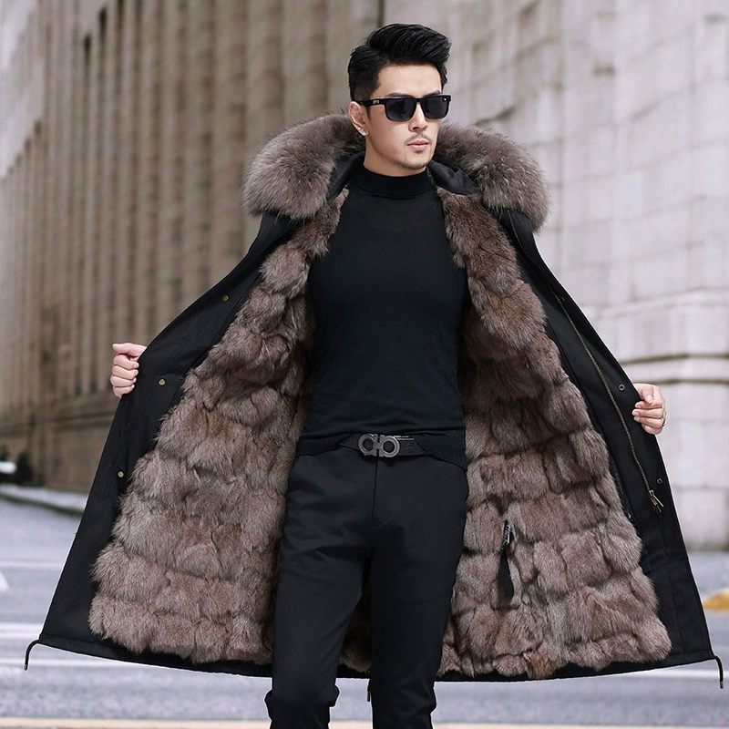 Хайнинг 2025 зимний стиль, шуба из лисы с утеплителем, внутренняя меховая подкладка убирается, парка средней длины, молодежный стиль