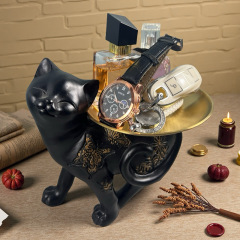 可爱黑猫树脂收纳钥匙香水工艺品简约桌面摆件入户玄关装饰手工