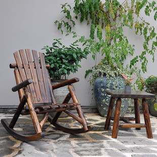 Balcony Table and Chair Solid Wood Rocking Chair Outdoor Leisure Backrest Chair Leisure Chair Indoor and Outdoor Courtyard Anticorrosive Wooden Table and Chair Combination