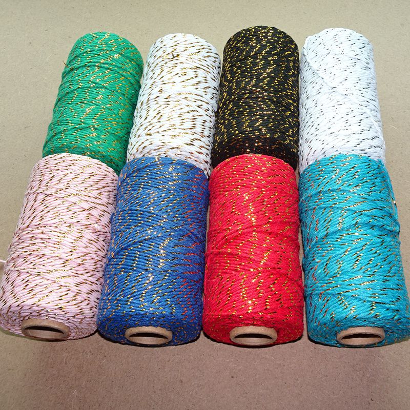 2mm hilo de algodón de dos colores cuerda de algodón de color europeo y americano decoración de la boda embalaje hilo de algodón cuerda de algodón sólido 100 M