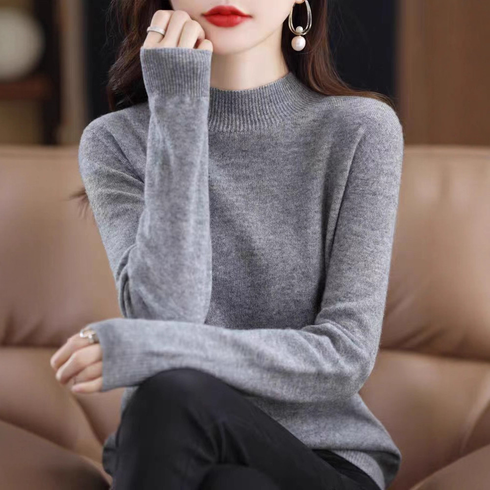 羊绒毛衣女半高领打底衫25秋冬新款修身针织内搭纯色加厚宽松上衣