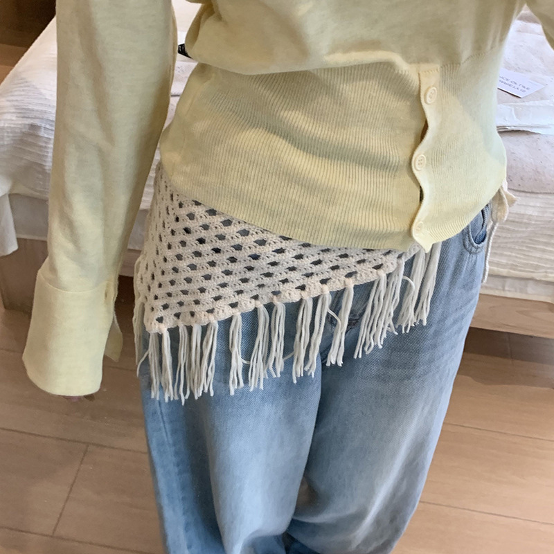 Pañuelo tejido nuevo estilo estilo ins chica caliente moda todo-fósforo delantal con flecos bufanda triangular cintura pedo cortina apilada