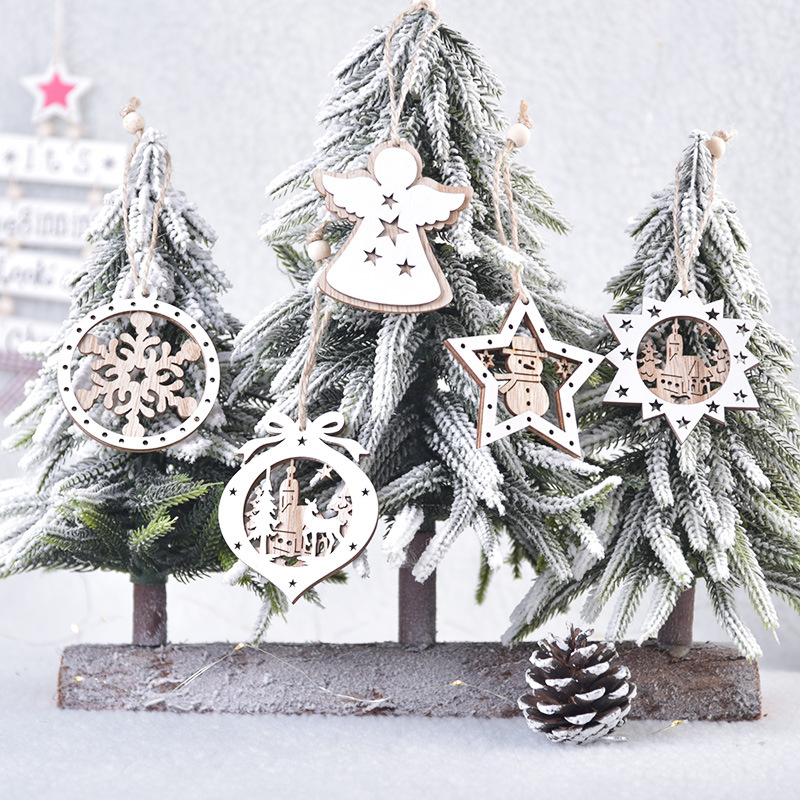 新款圣诞节装饰品木质立体镂空挂饰圣诞老人挂件