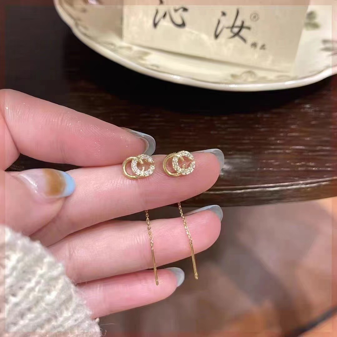 Diamond Letter C Tassel Earrings for Women 2025 New Trendy Simple Elegant Earrings Exquisite Versatile Earrings