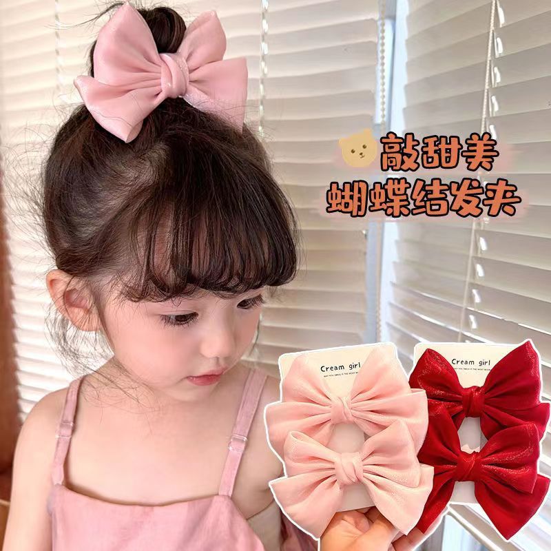 女の子の小さなリボンヘアピンサテン新しいネットセレブヘアピン韓国プリンセス写真撮影トップクリップ少女ヘアアクセサリー|undefined