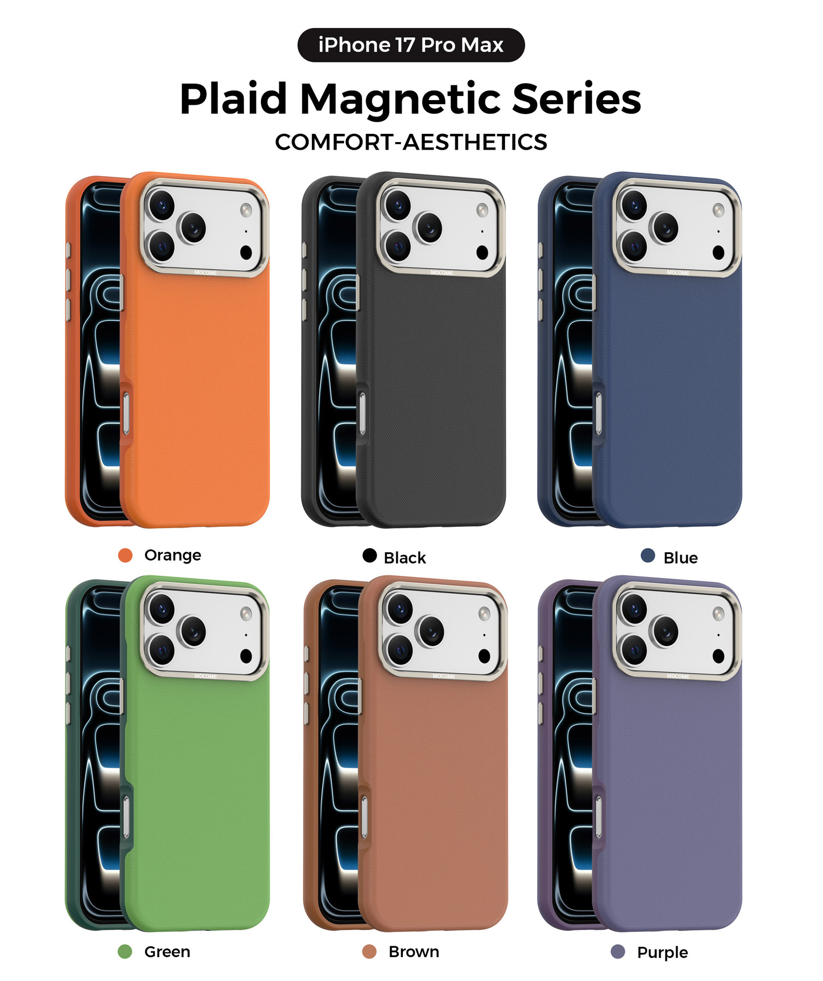Ốp lưng điện thoại từ tính công nghệ vải dệt cho iPhone 17, 16 Pro Max, 15 — Cam, Xanh dương, Đen, Xanh lá chi tiết 43