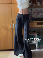 灰色美式运动喇叭裤女春秋夏新款小个子辣妹休闲宽松显瘦微喇卫裤