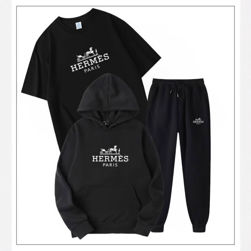 Three-Piece Set of Foreign Trade Loose-Fitting Men's Autumn and Winter Fleece Sweatshirt and Sweatpants Three-Piece Set Casual Sports Long-Sleeved Suit Her