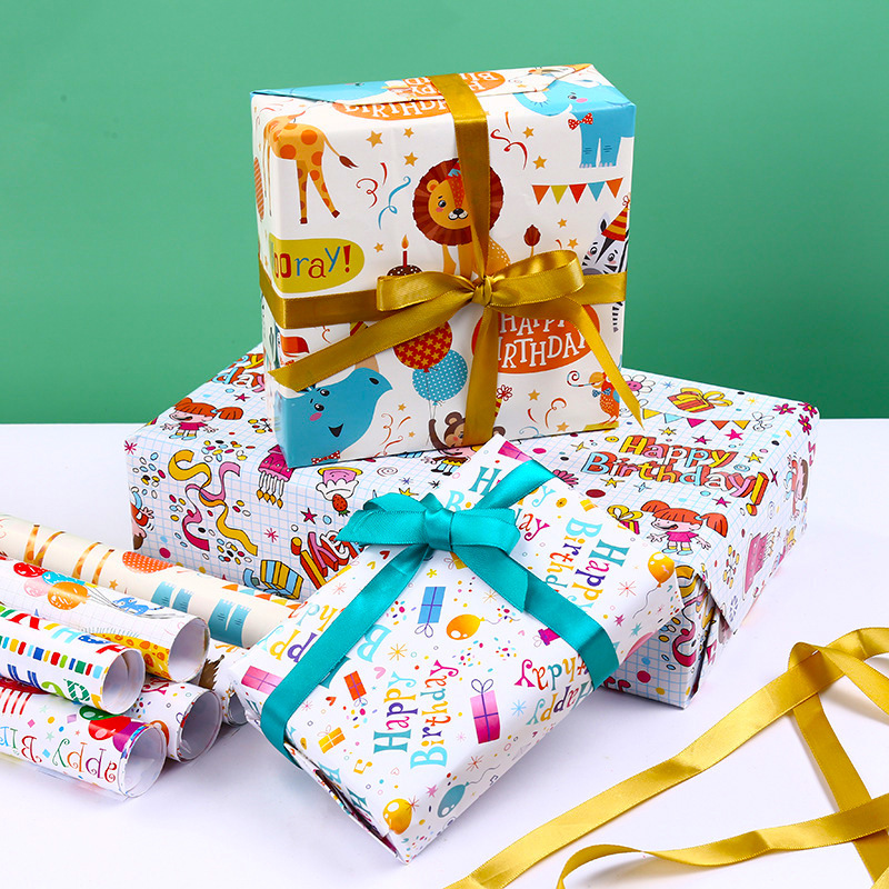 Nuevo papel de regalo de cumpleaños especial transfronterizo caja de regalo de dibujos animados regalo decoración papel engrosado papel de embalaje al por mayor