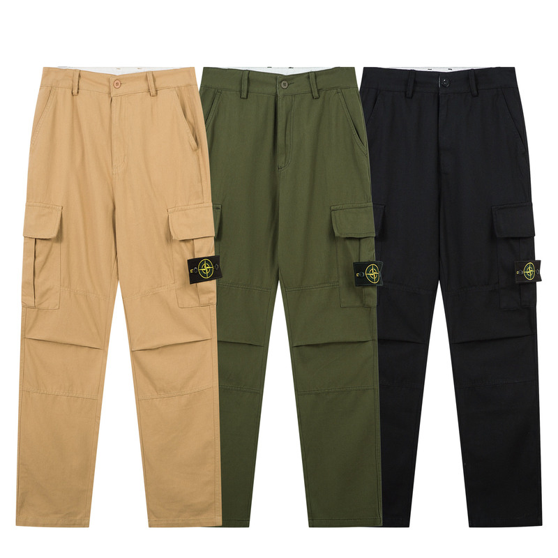 Cross-Border Foreign Trade Stone Basic Compass Cargo Pants Embroidered Logo Jeans Long Straight American Solid Color