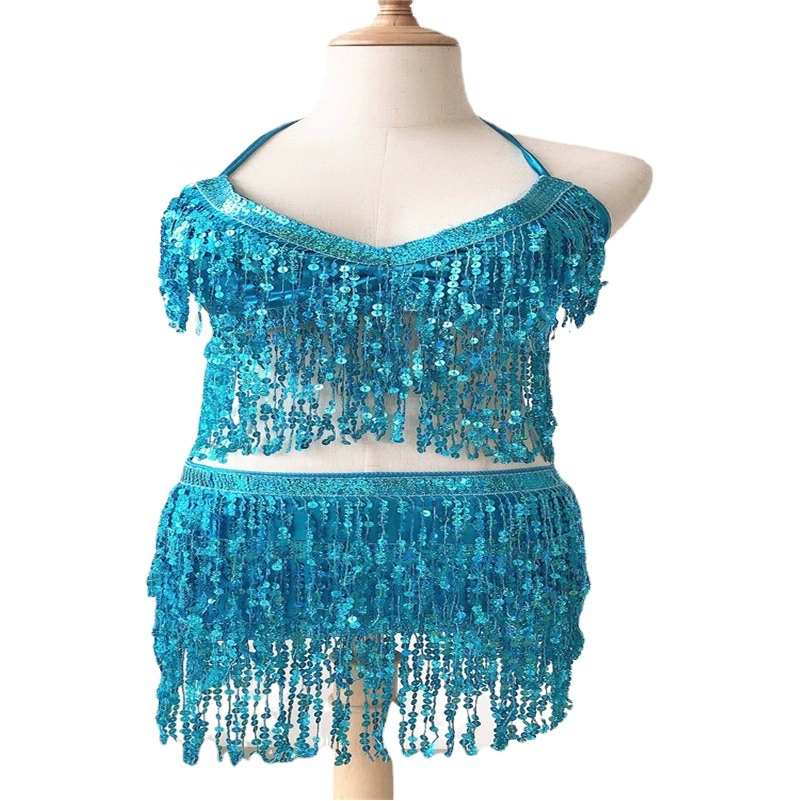 Костюм для танца живота Сексуальный джазовый танец Стальная трубка Танцевальный костюм с блестками и кисточками Униформа Сценический костюм оптом