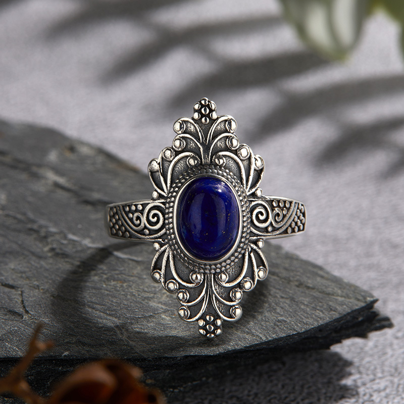 4g Weight Open Rings Classification Adjustable Ring Size 1 Piece Quantity Holiday, Tea Party Occasion 925 Sterling Silver, Blue crystal, Lapis Lazuli Material Geometric Pattern All Seasons Season Women's Gender Vintage Style, Simple Style Style 925 Sterling Silver Blue Crystal Lapis Lazuli Geometric Open Rings 1