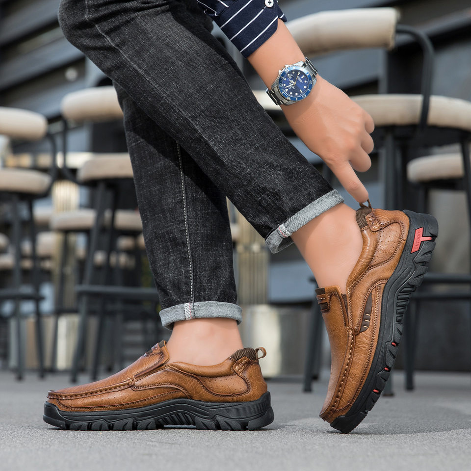 Giày da nam cỡ lớn mũi tròn đế bệt phong cách casual — 33237 màu nâu đỏ, 33237 màu vàng nâu, 33237 màu đen