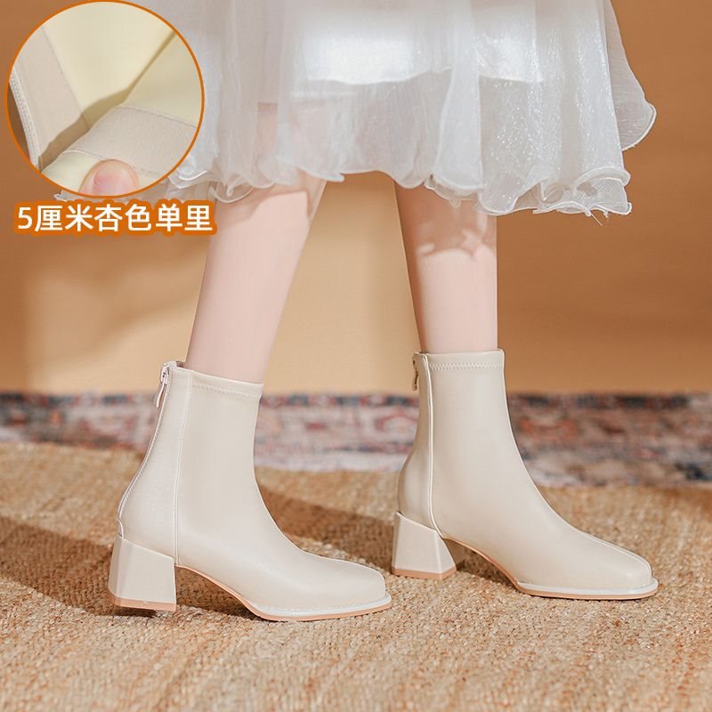 瘦瘦靴白色高跟短靴女2025秋东法式新款配裙子的洋气小短踝靴子|undefined