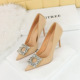 1983-K1 Wind Spring and Autumn Banquet High Heels Women's Shoes Super High Heels Shallow Notched Satin Rhinestone Button Single Shoes