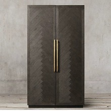 RH美式做旧复古色实木衣柜 灰色橡木储物柜 别墅豪宅卧室双门衣橱