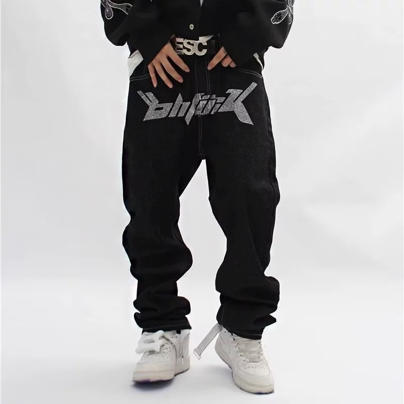 Европейский и американский стиль ретро хип-хоп свободная Мода Спортивные Красивые свободные печатные прямые джинсовые брюки для мальчиков