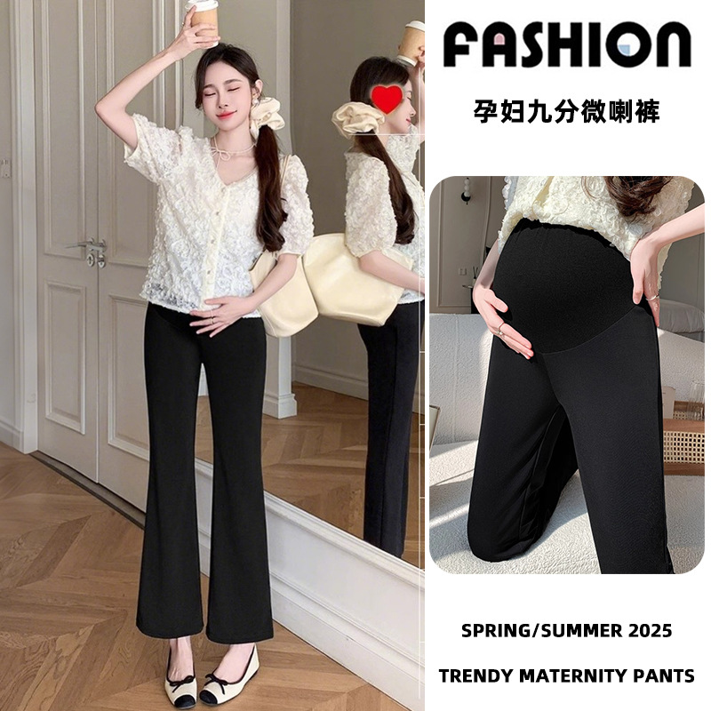 Maternity Flared Pants Spring and Summer Fashion Stretch Slimming Tummy Support Cropped Bell-Bottom Pants