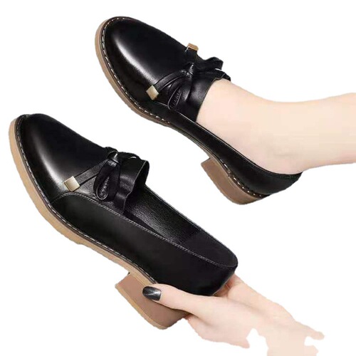 Autumn shoes women's single shoes soft sole Korean style women's leather shoes spring  new white thin style British medium heel round toe