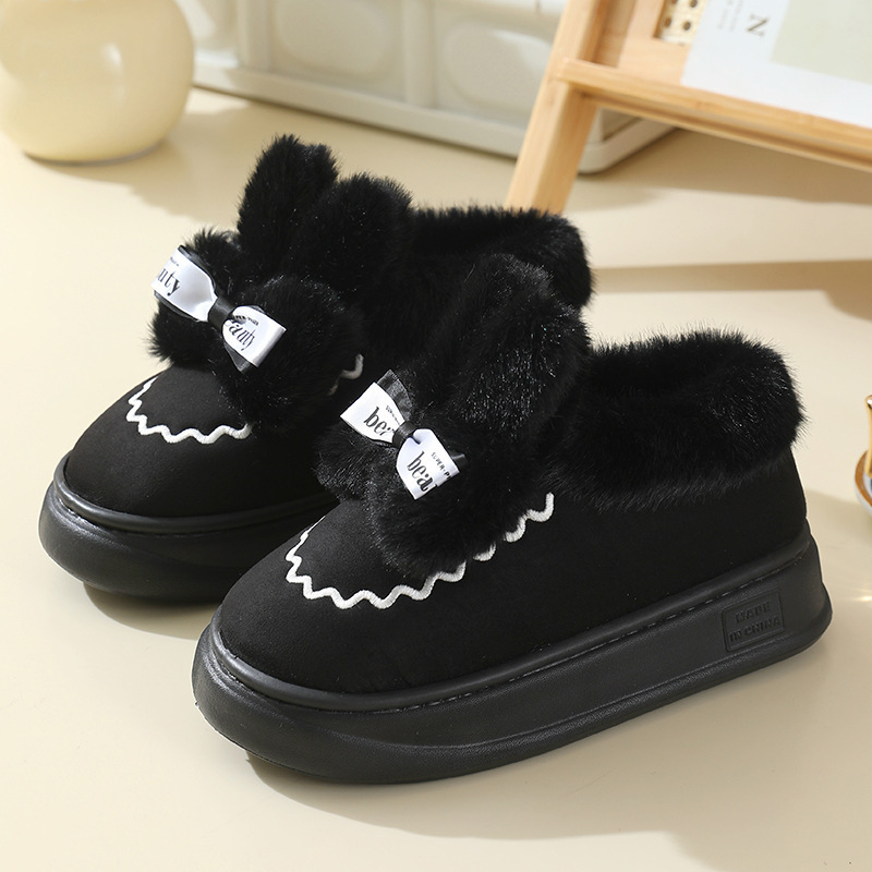 Zapatillas de algodón con tacón para mujer, ropa exterior de invierno, además de zapatos de algodón cálidos de terciopelo, botas de algodón de conejo de felpa con suela gruesa para interiores, inviern