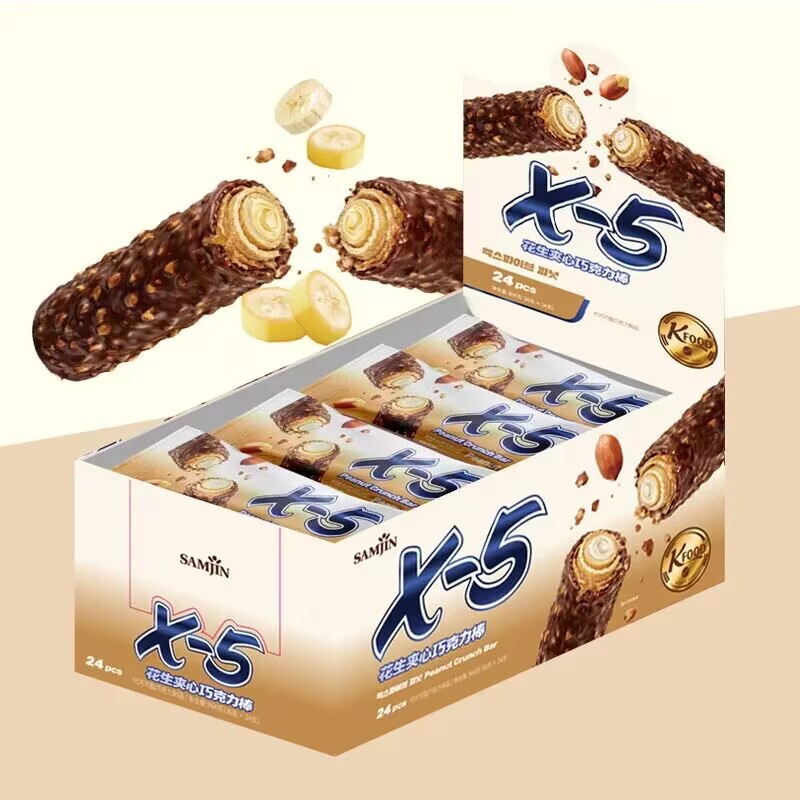 X5 South Korea imported snacks three Jin X-5 sandwich chocolate energy bar 36g * 24 PCs single pack X5 South Korea imported snacks three Jin X-5 sandwich chocolate energy bar 36g * 24 PCs single pack
