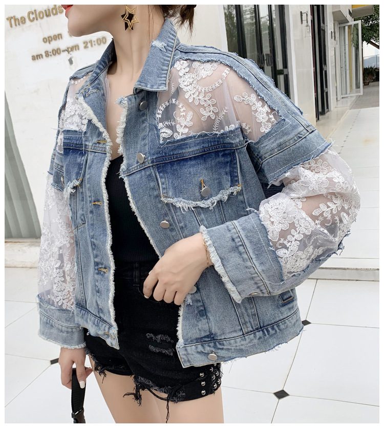 ​​Women's Lace Mesh Short Jacket – Lightweight Sun Protection Top With Embroidered Details (Light Blue, S-3XL)​​_voghion.com