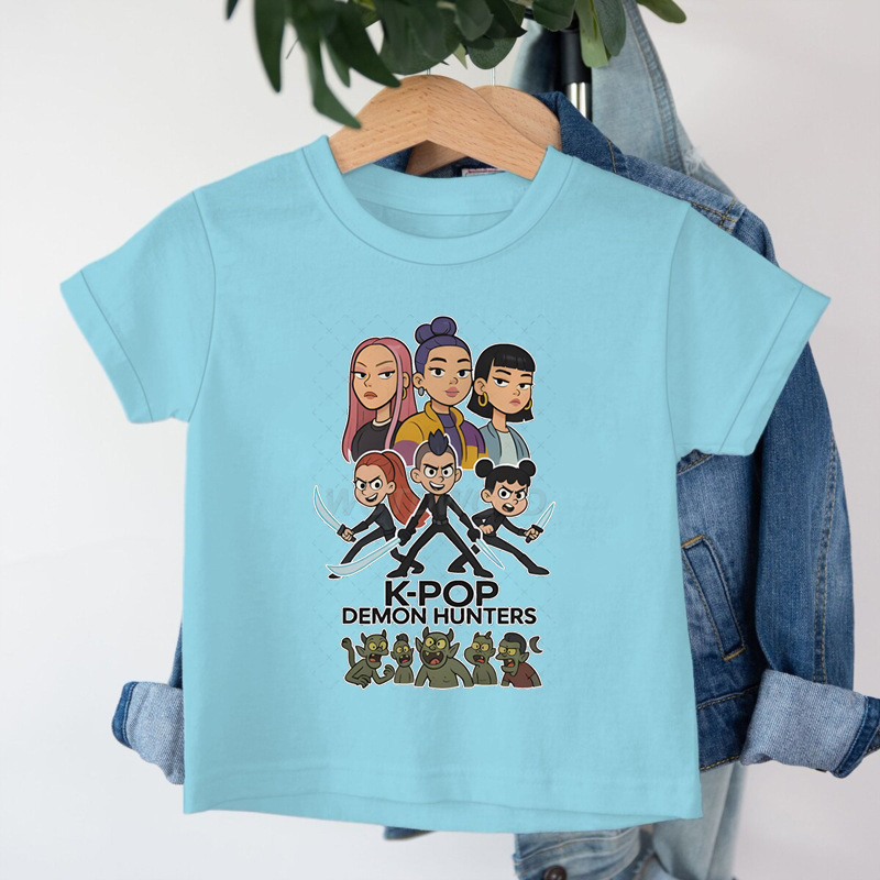 クロスボーダー KPop デーモンハンターデーモンハンターグループプリントコットン Tシャツ夏のファッション子供カジュアル半袖|undefined