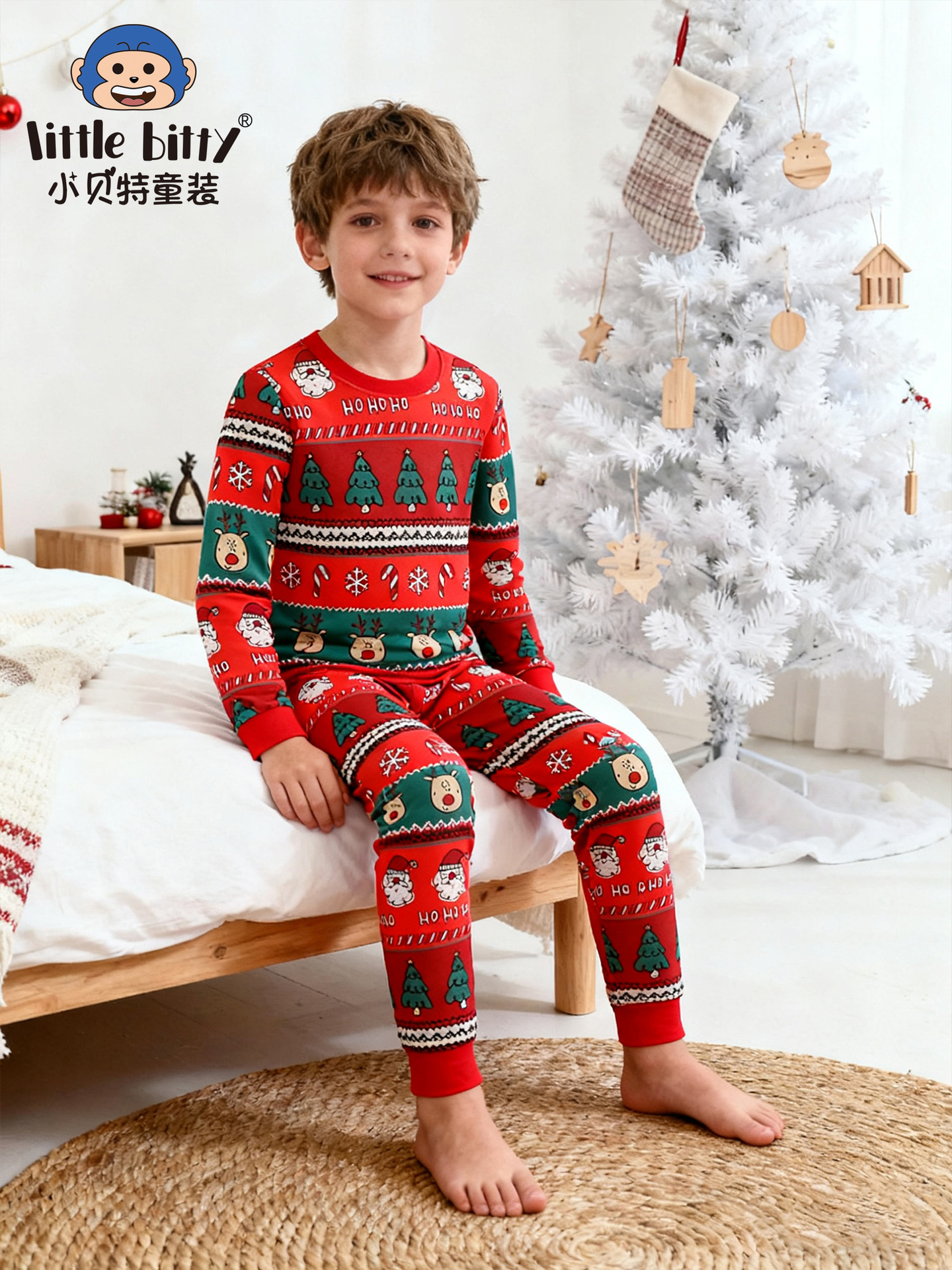 European and American Children's Clothing 25 Years Autumn and Winter New Small and Medium-Sized Children's Suits Christmas Printed Home Pajamas Two-Piece Set